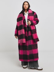 Simply Be Pink Blanket Check Faux Wool Maxi Scarf Coat - Image 1 of 4