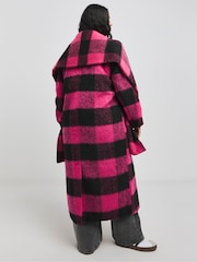 Simply Be Pink Blanket Check Faux Wool Maxi Scarf Coat - Image 2 of 4