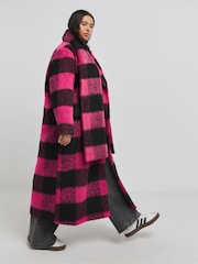 Simply Be Pink Blanket Check Faux Wool Maxi Scarf Coat - Image 4 of 4