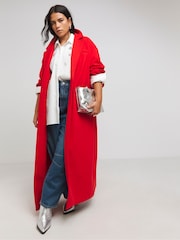 Simply Be Red Faux Fur Wool Maxi Coat - Image 1 of 4