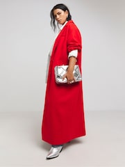 Simply Be Red Faux Fur Wool Maxi Coat - Image 3 of 4