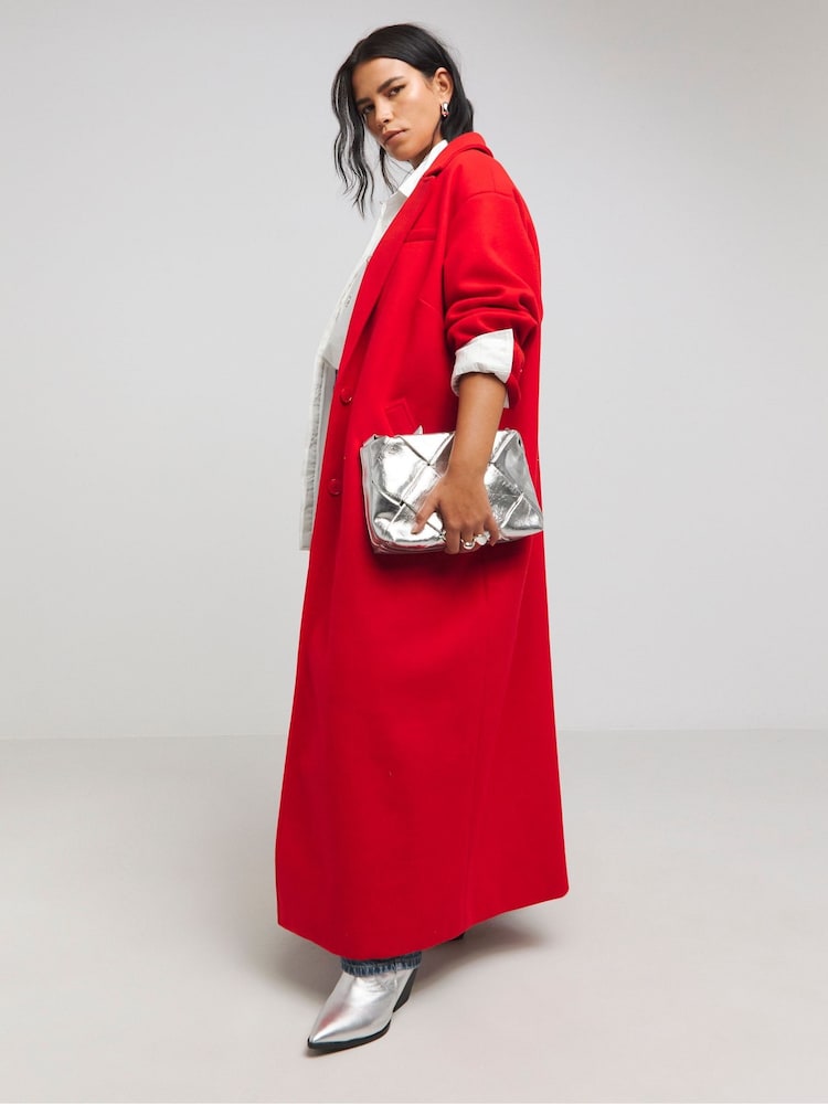 Simply Be Red Faux Fur Wool Maxi Coat - Image 4 of 4 Simply Be Red Faux Fur Wool Maxi Coat - Image 4 of 4