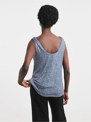 JD Williams Blue Reversible Silver Cowl Neck Sequin Vest - Image 2 of 4