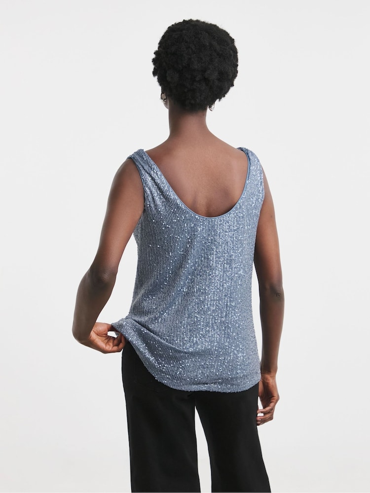 JD Williams Blue Reversible Silver Cowl Neck Sequin Vest - Image 2 of 4