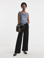 JD Williams Blue Reversible Silver Cowl Neck Sequin Vest - Image 3 of 4