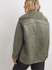 JD Williams Green Revere Collar Shearling Jacket - Image 2 of 4