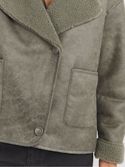 JD Williams Green Revere Collar Shearling Jacket - Image 3 of 4