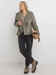 JD Williams Green Revere Collar Shearling Jacket - Image 4 of 4
