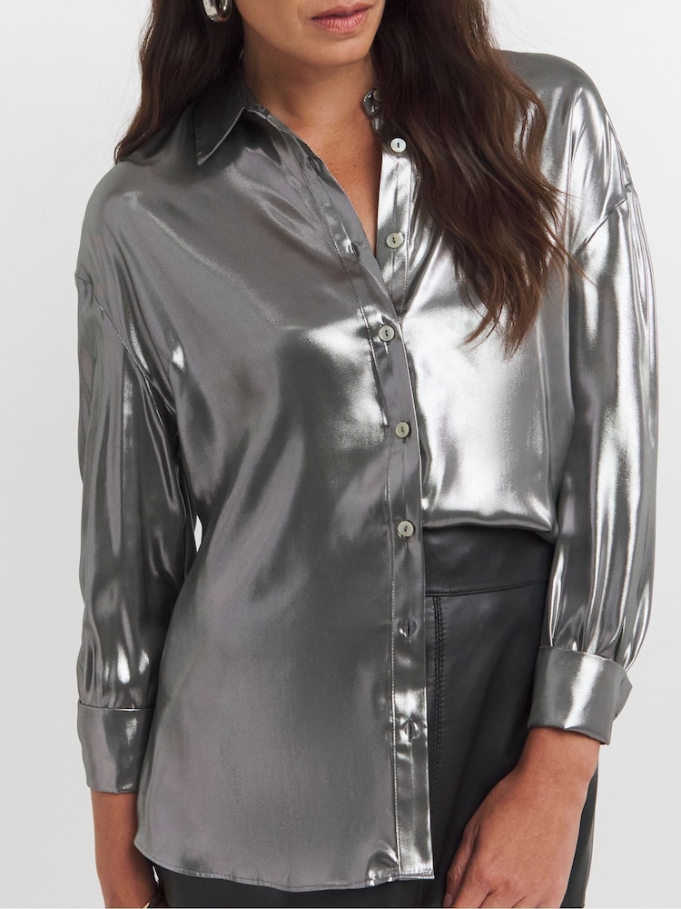 JD Williams Silver Long Sleeve Shirt - Image 4 of 4