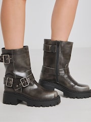 Simply Be Black Extra Wide Fit Multi Buckle Ankle Biker Boots In Wide Fit - Image 2 of 4