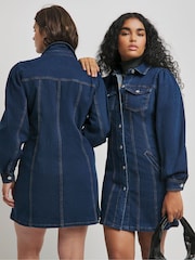 Simply Be Long Sleeve Boxy Denim Mini Dress - Imagen 1 de 4