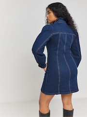 Simply Be Long Sleeve Boxy Denim Mini Dress - Imagen 2 de 4