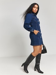 Simply Be Long Sleeve Boxy Denim Mini Dress - Imagen 3 de 4