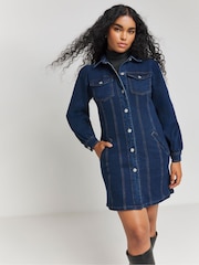 Simply Be Long Sleeve Boxy Denim Mini Dress - Imagen 4 de 4