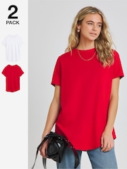 Simply Be Red Curved Hem Longline 100% Cotton T-Shirts 2 Pack - Image 1 of 4