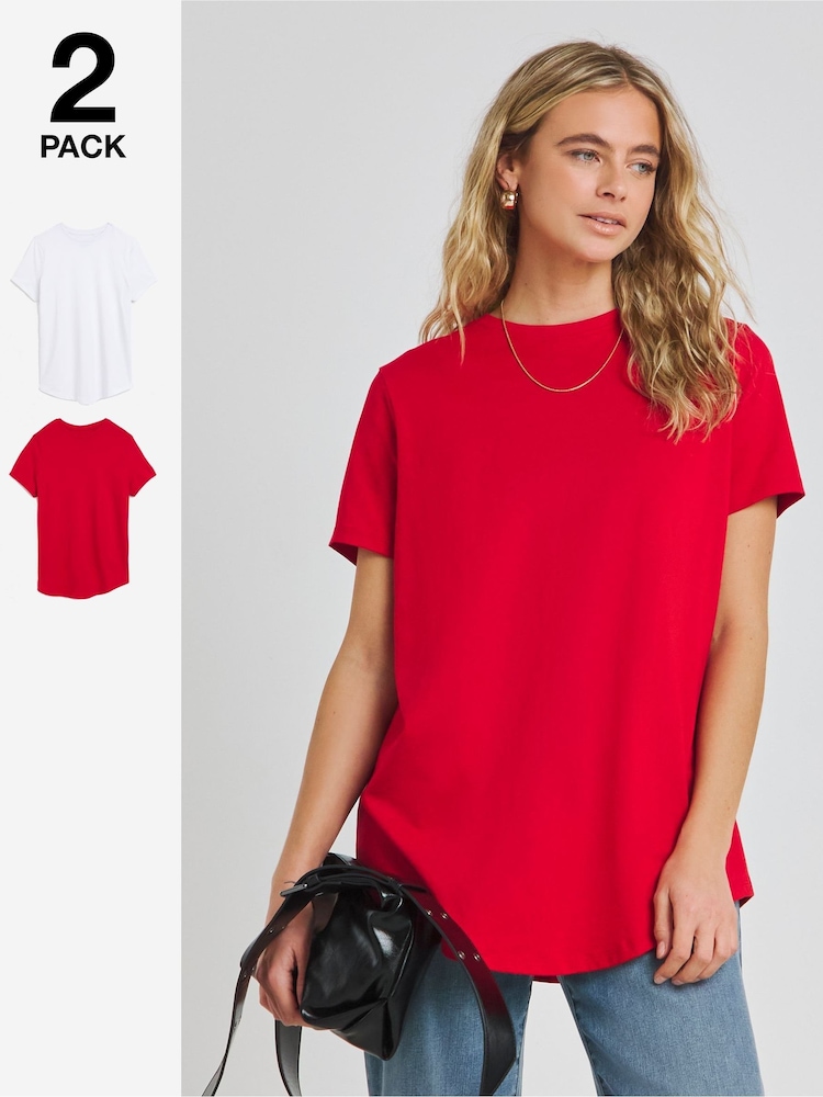 Simply Be Red Curved Hem Longline 100% Cotton T-Shirts 2 Pack - Image 1 of 4