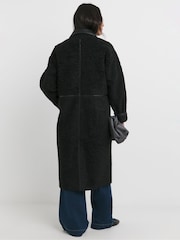 JD Williams Black Longline Teddy PU Contrast Coat - Image 3 of 4