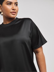 Simply Be Black Satin T-Shirt Dress - Image 3 of 4