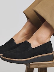 JD Williams Black Wide Fit Low Wedge Plain Slipper Cut Loafers - Image 3 of 4