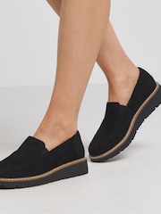 JD Williams Black Wide Fit Low Wedge Plain Slipper Cut Loafers - Image 4 of 4