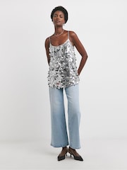 JD Williams Silver Sequin Cami Top - Image 1 of 4