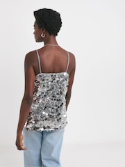 JD Williams Silver Sequin Cami Top - Image 2 of 4