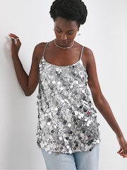 JD Williams Silver Sequin Cami Top - Image 4 of 4