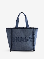 HUGO Blue Becky Cotton Fringe Tote Bag - Image 1 of 2