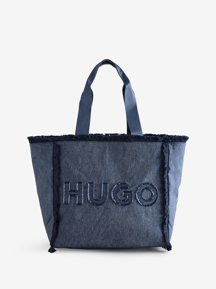 HUGO Blue Becky Cotton Fringe Tote Bag - Image 1 of 2