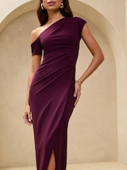 Burgunderrot - Lipsy Off The Shoulder Maxikleid mit geraffter Taille - Bild 2 von 4