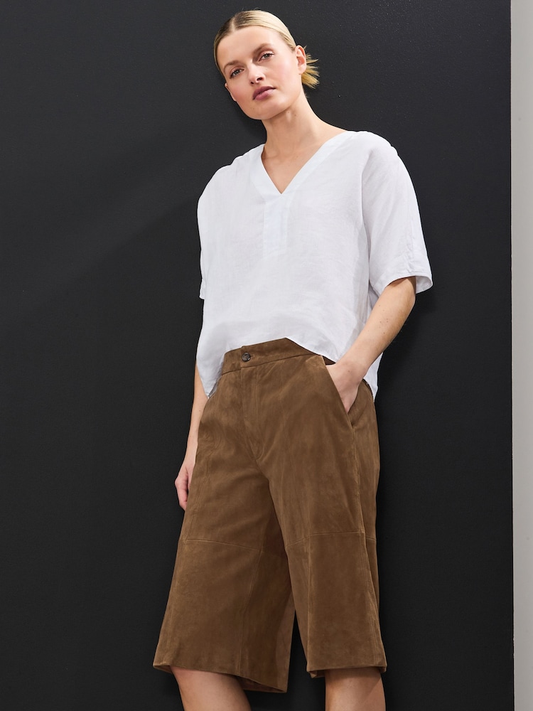Tan Brown Real Suede Jort Shorts - Image 1 of 9