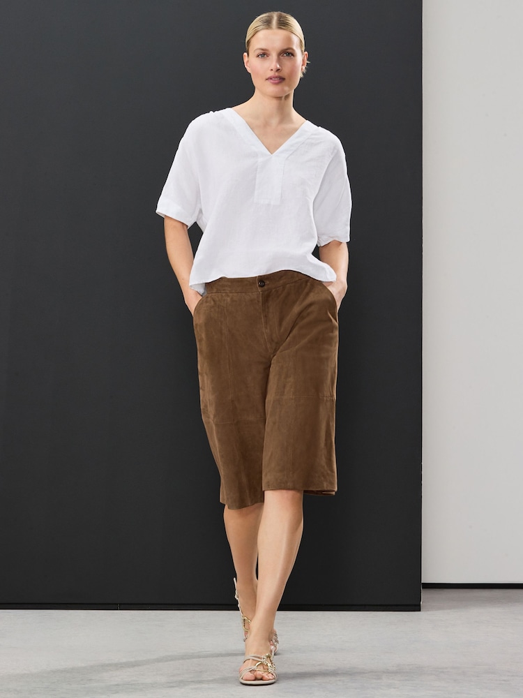 Tan Brown Real Suede Jort Shorts - Image 2 of 9