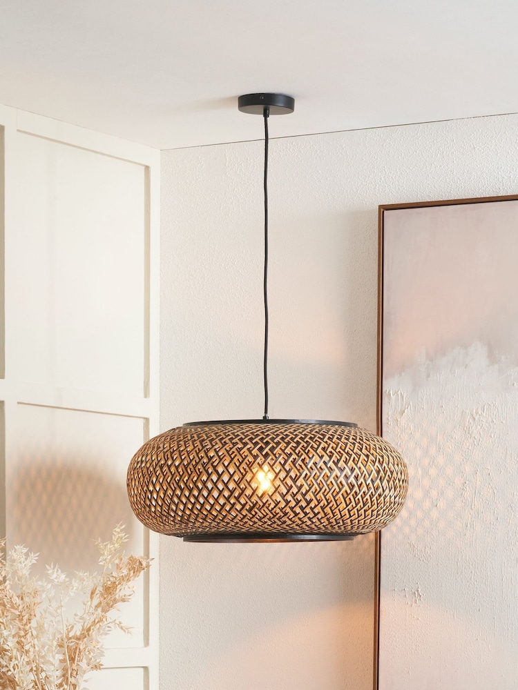 Pacific Lifestyle Black Rattan Large Pendant Ceiling Light - Image 1 of 6