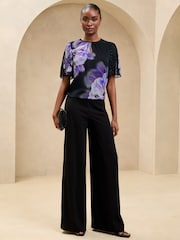 Lipsy Black/Purple Printed Chiffon Angel Sleeve Blouse - Image 2 of 4