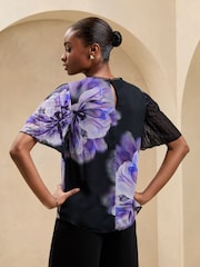 Lipsy Black/Purple Printed Chiffon Angel Sleeve Blouse - Image 3 of 4