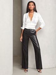 Lipsy Cream Ruched Side Satin Button Through Shirt - Image 2 of 4