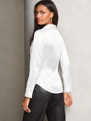 Lipsy Cream Ruched Side Satin Button Through Shirt - Image 4 of 4