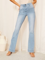 Friends Like These Bleach Blue Millie Mackintosh High Waist Pocket Flare Jeans - Image 3 of 4