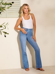 Friends Like These Bright Blue Millie Mackintosh High Waist Pocket Flare Jeans - Image 1 of 5