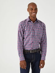 Skopes Berry/Navy Blue Gingham Check Regular Fit Casual 100% Cotton Shirt - Image 1 of 5