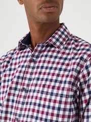 Skopes Berry/Navy Blue Gingham Check Regular Fit Casual 100% Cotton Shirt - Image 3 of 5