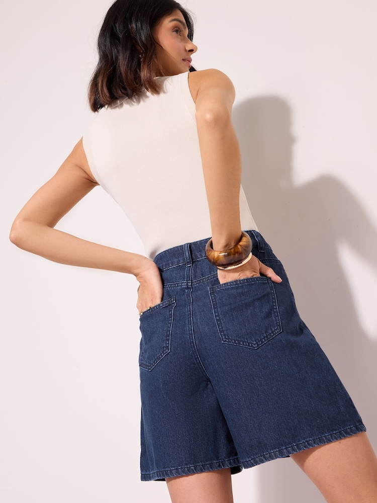 Friends Like These Dark Blue Denim Bermuda 100% Cotton Shorts - Image 4 of 4 Friends Like These Dark Blue Denim Bermuda 100% Cotton Shorts - Image 4 of 4