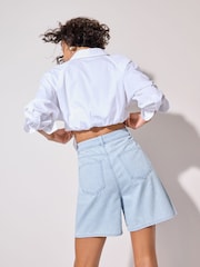 Friends Like These Mid Blue Denim Bermuda 100% Cotton Shorts - Image 3 of 4