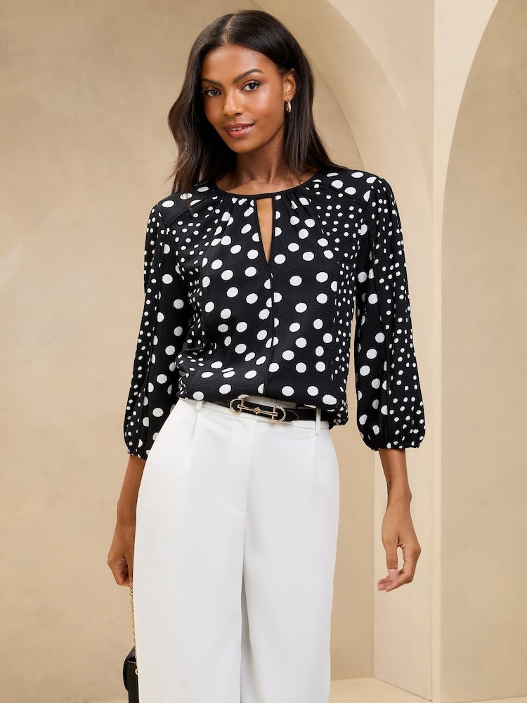 Lipsy Black Print Jersey 3/4 Sleeve Top - Image 1 of 5