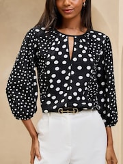 Lipsy Black Print Jersey 3/4 Sleeve Top - Image 3 of 5