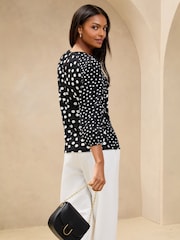 Lipsy Black Print Jersey 3/4 Sleeve Top - Image 4 of 5