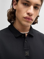 HUGO Black Signature Stacked Logo 100% Cotton Polo Shirt - Image 4 of 7