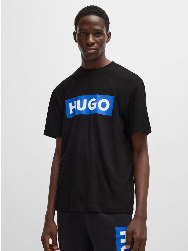 HUGO Black Cotton Jersey T-Shirt with Logo - Image 1 of 3