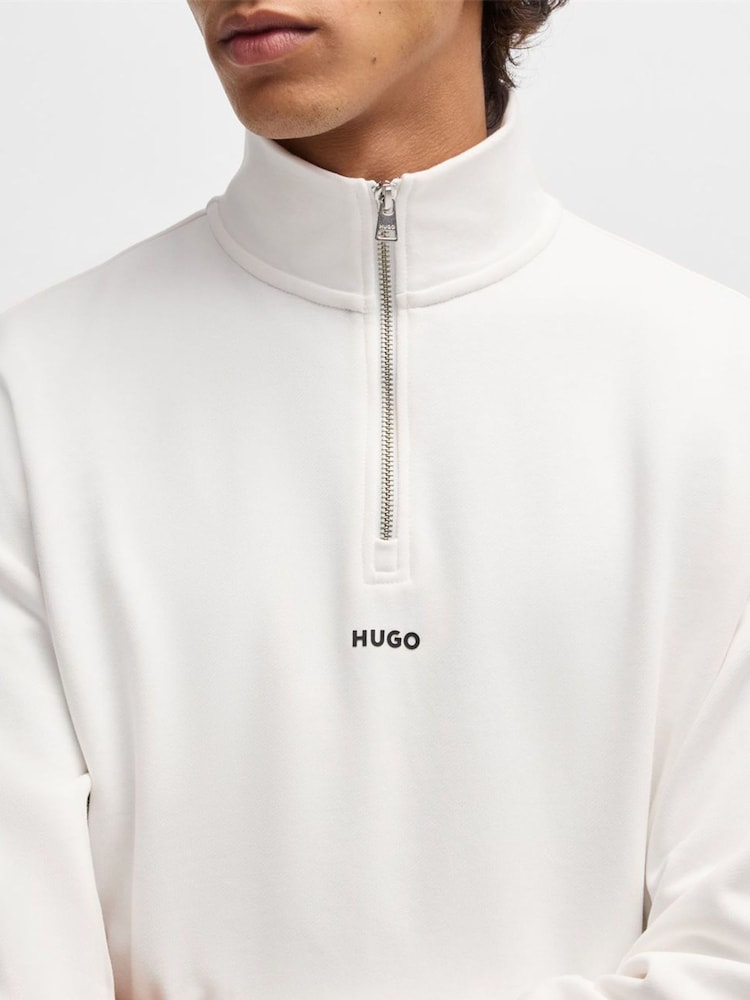 HUGO White Deabono Stacked Logo 100% Cotton Polo Shirt - Image 3 of 4