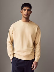 HUGO Beige Hugo Relaxed Fit 100% Cotton Crew Neck Sweat Top - Image 1 of 4